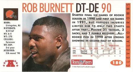 1992 GameDay #180 Rob Burnett Back