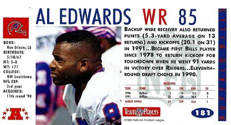 1992 GameDay #181 Al Edwards Back