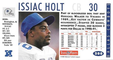 1992 GameDay #200 Issiac Holt Back