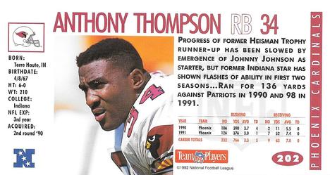 1992 GameDay #202 Anthony Thompson Back