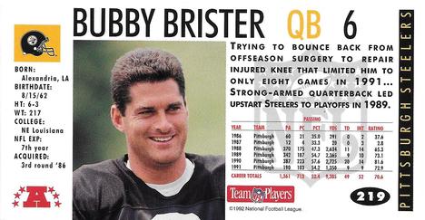 1992 GameDay #219 Bubby Brister Back