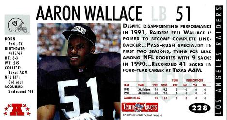 1992 GameDay #228 Aaron Wallace Back