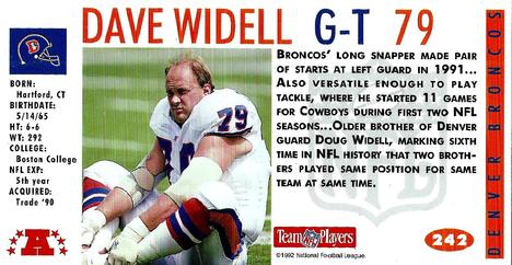 1992 GameDay #242 Dave Widell Back