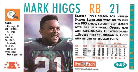 1992 GameDay #247 Mark Higgs Back