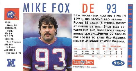 1992 GameDay #256 Mike Fox Back