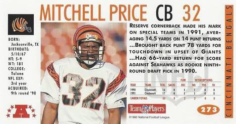 1992 GameDay #273 Mitchell Price Back