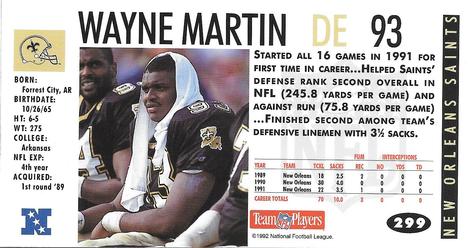 1992 GameDay #299 Wayne Martin Back