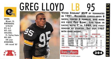 1992 GameDay #304 Greg Lloyd Back