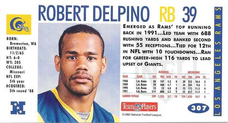 1992 GameDay #307 Robert Delpino Back