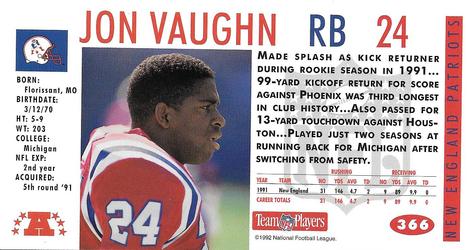 1992 GameDay #366 Jon Vaughn Back