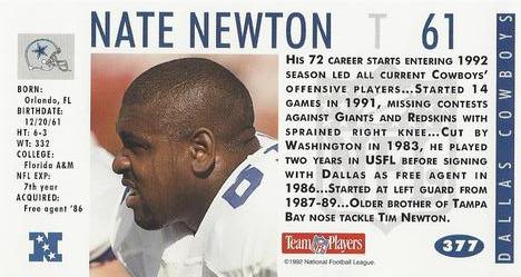1992 GameDay #377 Nate Newton Back