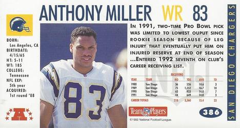 1992 GameDay #386 Anthony Miller Back