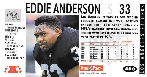 1992 GameDay #400 Eddie Anderson Back