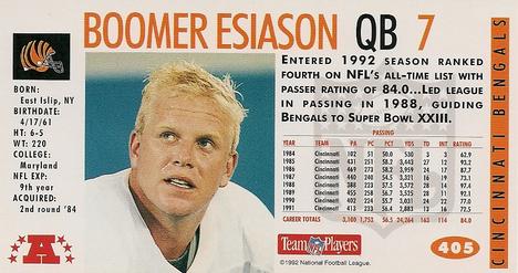 1992 GameDay #405 Boomer Esiason Back