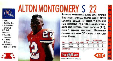 1992 GameDay #417 Alton Montgomery Back