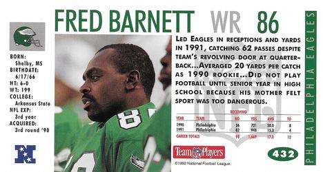 1992 GameDay #432 Fred Barnett Back