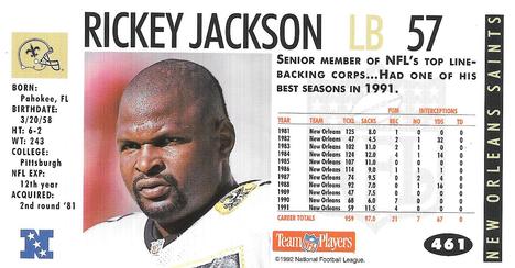 1992 GameDay #461 Rickey Jackson Back