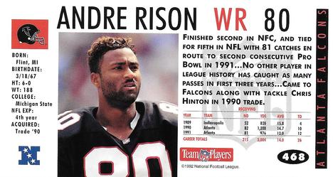1992 GameDay #468 Andre Rison Back