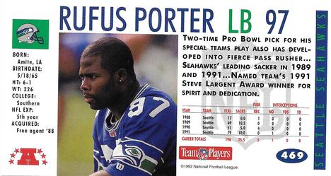 1992 GameDay #469 Rufus Porter Back