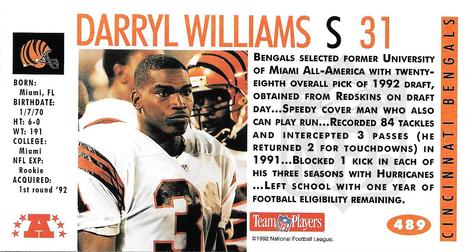 1992 GameDay #489 Darryl Williams Back