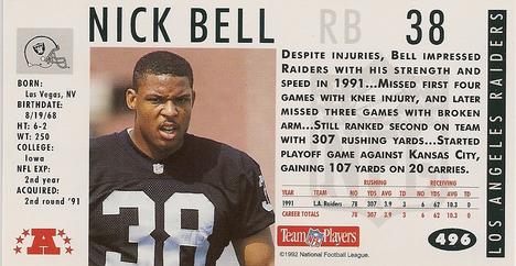 1992 GameDay #496 Nick Bell Back