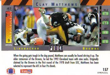 1993 Pro Set Power #157 Clay Matthews Back