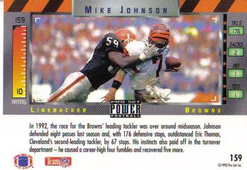 1993 Pro Set Power #159 Mike Johnson Back