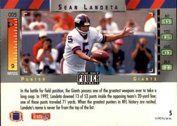 1993 Pro Set Power #5 Sean Landeta Back