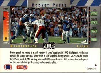 1993 Pro Set Power #9 Rodney Peete Back