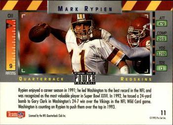 1993 Pro Set Power #11 Mark Rypien Back