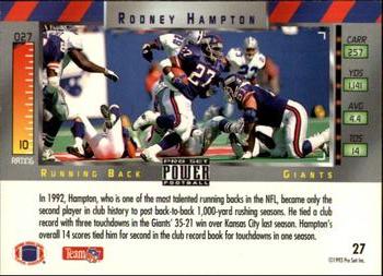 1993 Pro Set Power #27 Rodney Hampton Back