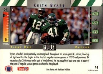 1993 Pro Set Power #41 Keith Byars Back