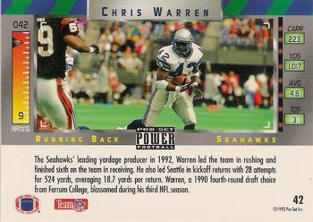 1993 Pro Set Power #42 Chris Warren Back