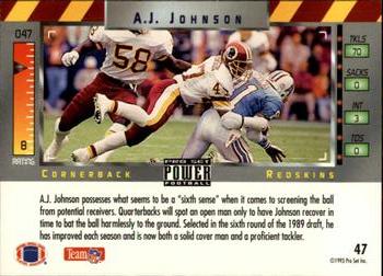 1993 Pro Set Power #47 A.J. Johnson Back