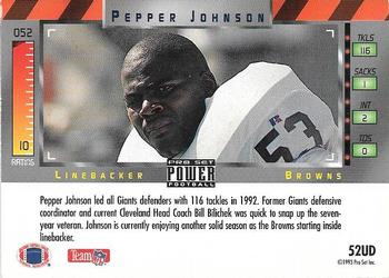 1993 Pro Set Power #52UD Pepper Johnson Back