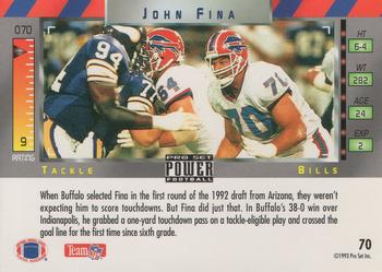 1993 Pro Set Power #70 John Fina Back