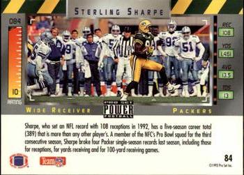 1993 Pro Set Power #84 Sterling Sharpe Back