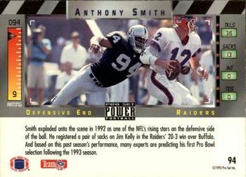 1993 Pro Set Power #94 Anthony Smith Back
