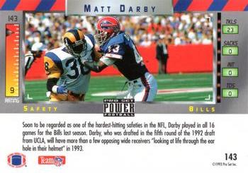1993 Pro Set Power #143 Matt Darby Back