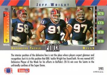 1993 Pro Set Power #191 Jeff Wright Back