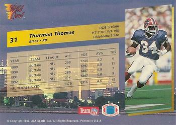 1993 Wild Card #31 Thurman Thomas Back