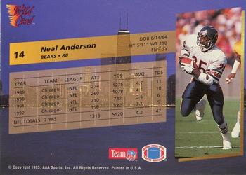 1993 Wild Card #14 Neal Anderson Back