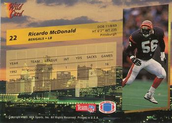 1993 Wild Card #22 Ricardo McDonald Back