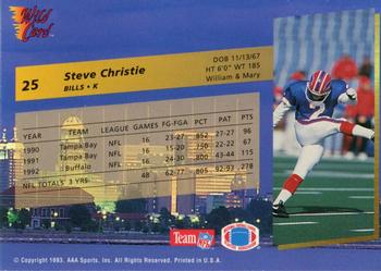 1993 Wild Card #25 Steve Christie Back