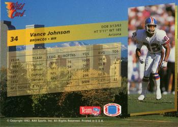 1993 Wild Card #34 Vance Johnson Back