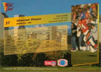 1993 Wild Card #37 Shannon Sharpe Back