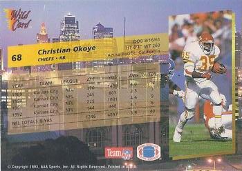 1993 Wild Card #68 Christian Okoye Back
