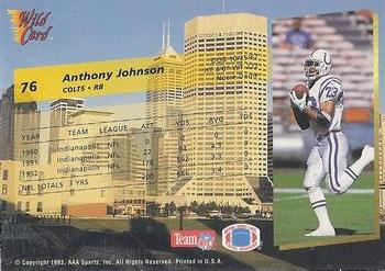 1993 Wild Card #76 Anthony Johnson Back