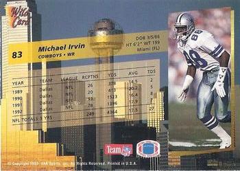 1993 Wild Card #83 Michael Irvin Back
