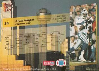 1993 Wild Card #84 Alvin Harper Back